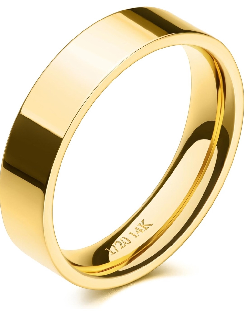 14K Gold Flat Court Wedding Band - Yellow Gold Ring